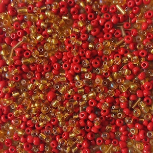 Red and Gold Glass Seed Beads Mix 50g for Jewellery, Embroidery, Embellishment, Crafts