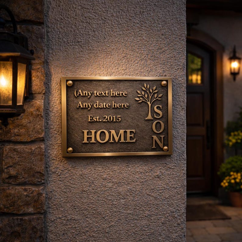 Custom House Sign Personalized Brass Name Plate Polished Door Plaque ...