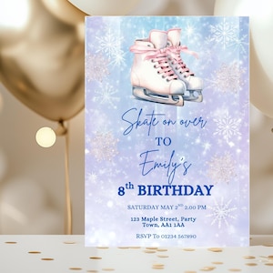 Ice Skating Birthday Party Invitation: Pink Skates, Editable Template (Digital Download)