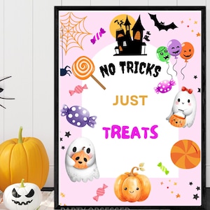 Halloween Party Sign: &quot;No Tricks, Just Treats&quot; Printable (Digital Download)