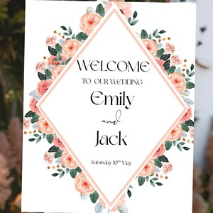 Pink Roses Wedding Welcome Sign: Editable Template (Digital Download, PDF File)
