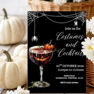 Costumes and cocktails Halloween Party Invitation Template, Editable Adult Halloween template, Instant download. Printable invite