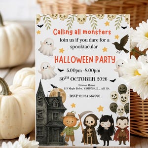 Monster Halloween Party Invitation Template: Haunted House Design (Digital Download, 5x7&quot; & Mobile Sizes)