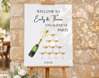 Champagne Tower Engagement Party Welcome Sign, Editable printable wedding sign template (Digital Download) Engagement toast template sign