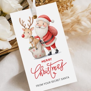 Printable secret Santa gift tag, Holiday gift exchange party gift tag template, Secret Santa Christmas gift tag, Downloadable Christmas tag