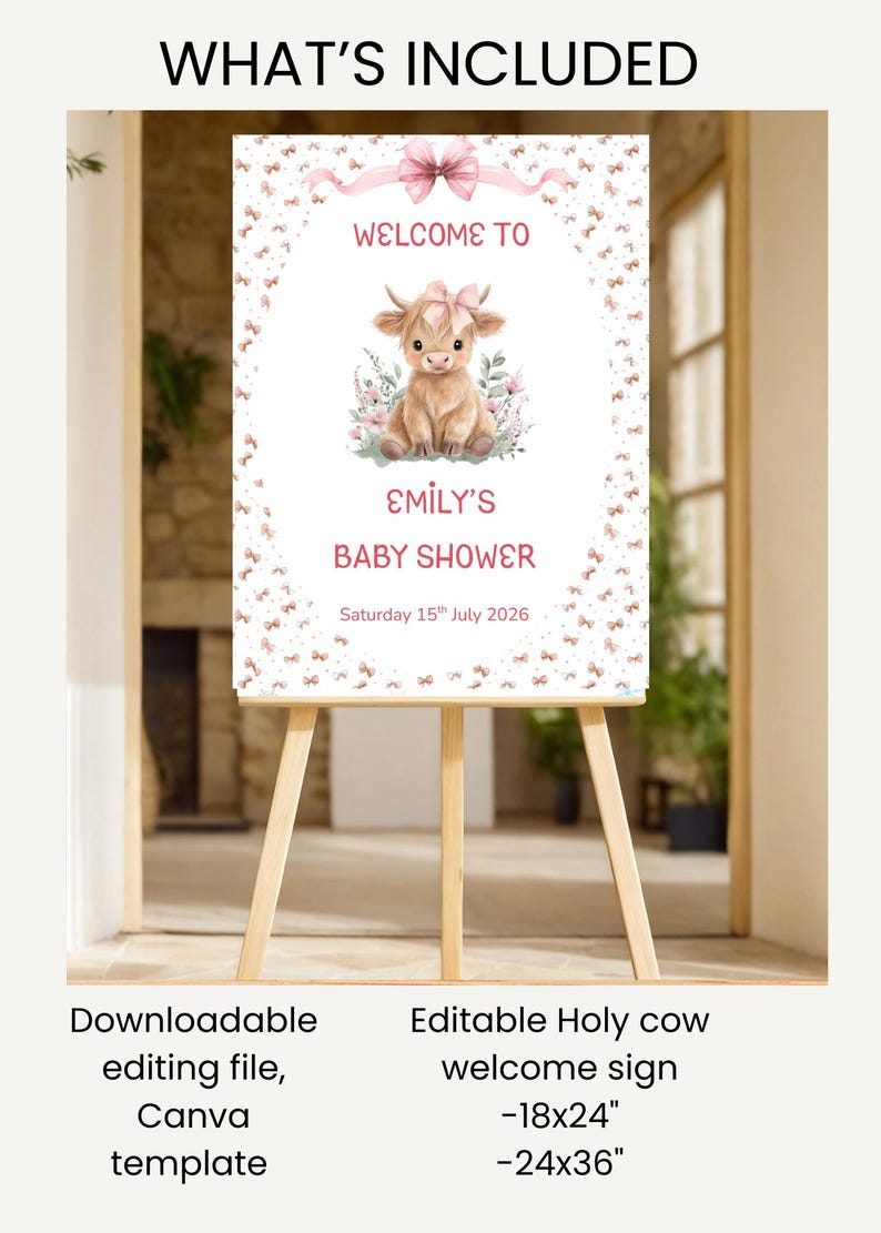 Highland Cow Baby Shower Welcome Sign, Pink Coquette Cow Baby Shower ...