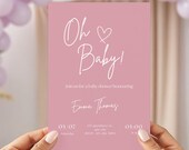 Editable minimalist baby shower invitation, Printable Oh baby baby shower invite template pink baby shower evite, Modern baby shower invite