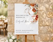 Terracotta fall floral Welcome Wedding Sign, printable terracotta autumn welcome sign template, Digital Download