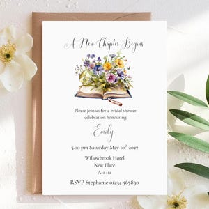 A new chapter begins bridal shower invitation template, Editable Book Themed Bachelorette Party, Canva template, digital download