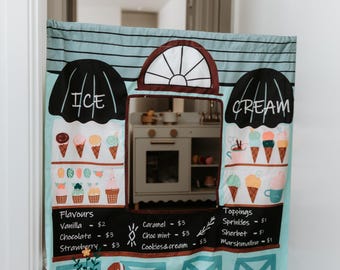 Panel de juego reversible de heladería y mercado de agricultores: Juego de simulación para niños