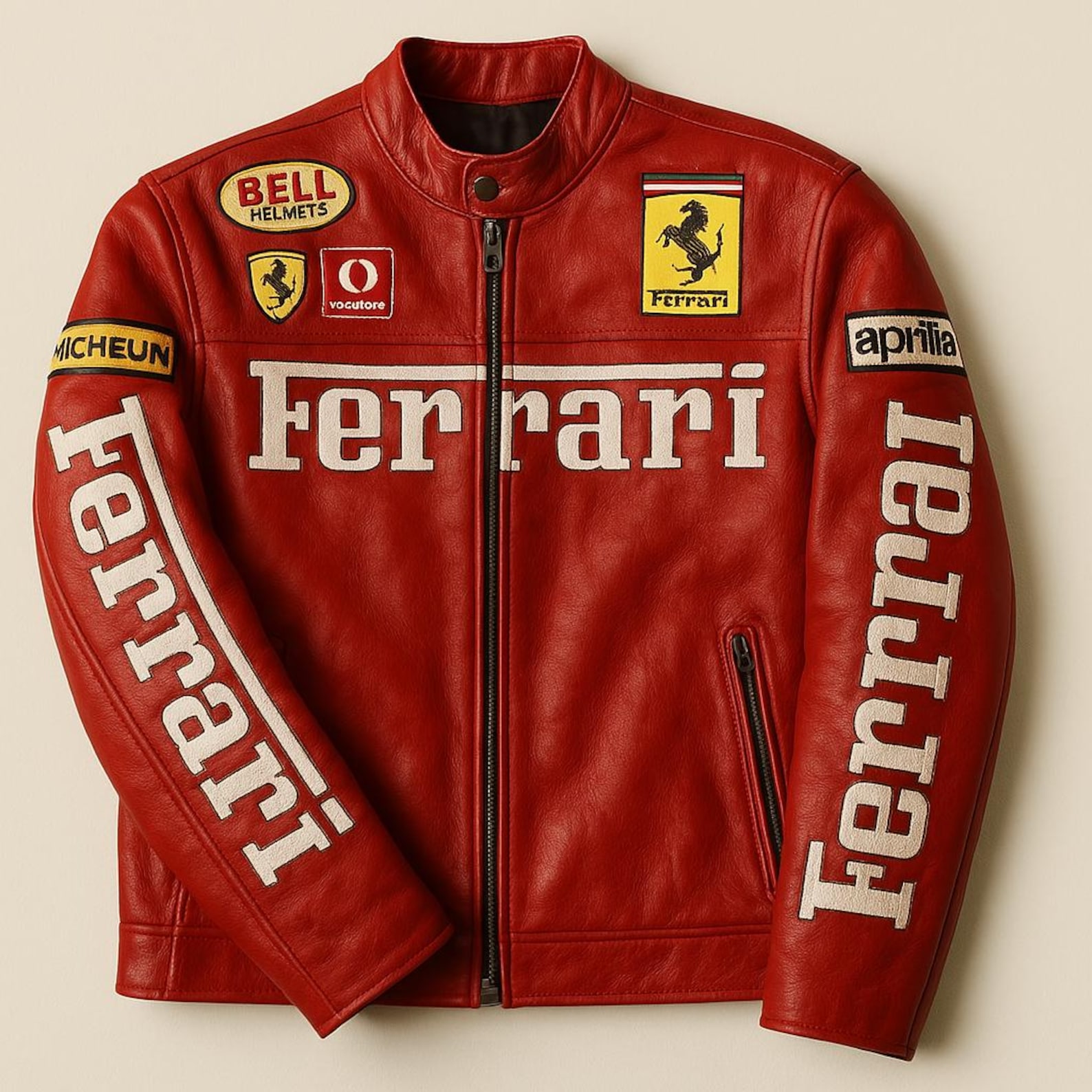 Men's Ferrari Red Leather Jacket | Vintage Biker Motorcycle Coat ...