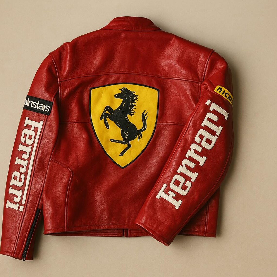 Men's Ferrari Red Leather Jacket | Vintage Biker Motorcycle Coat ...