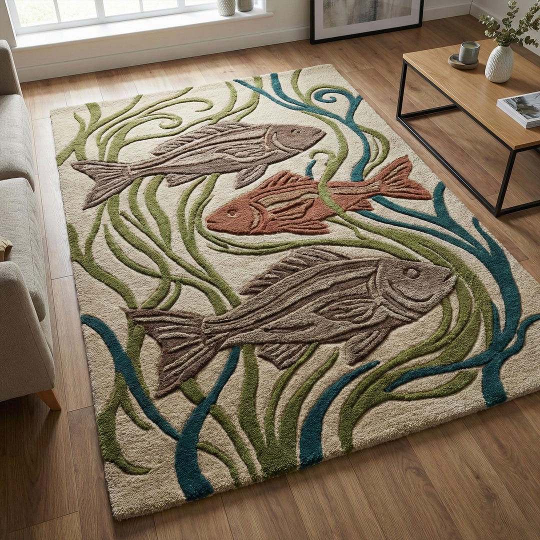 Throw Rug Fish Colorful Fish Design Wool Rug, Ocean Theme Hand Tufted Rugs - Etsy