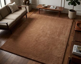 Chestnut Brown Solid Rug, Hand Tufted Modern Minimalist Custom Wool Area Bedroom Rug