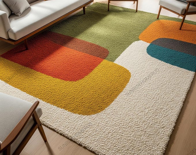 Multicolor Hand Tufted Abstract Wool Rug, Modern Geometric Indoor Handmade Rug