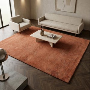 Terracotta Wool Rug 8x10, Hand Tufted Solid Area Living Room Rug