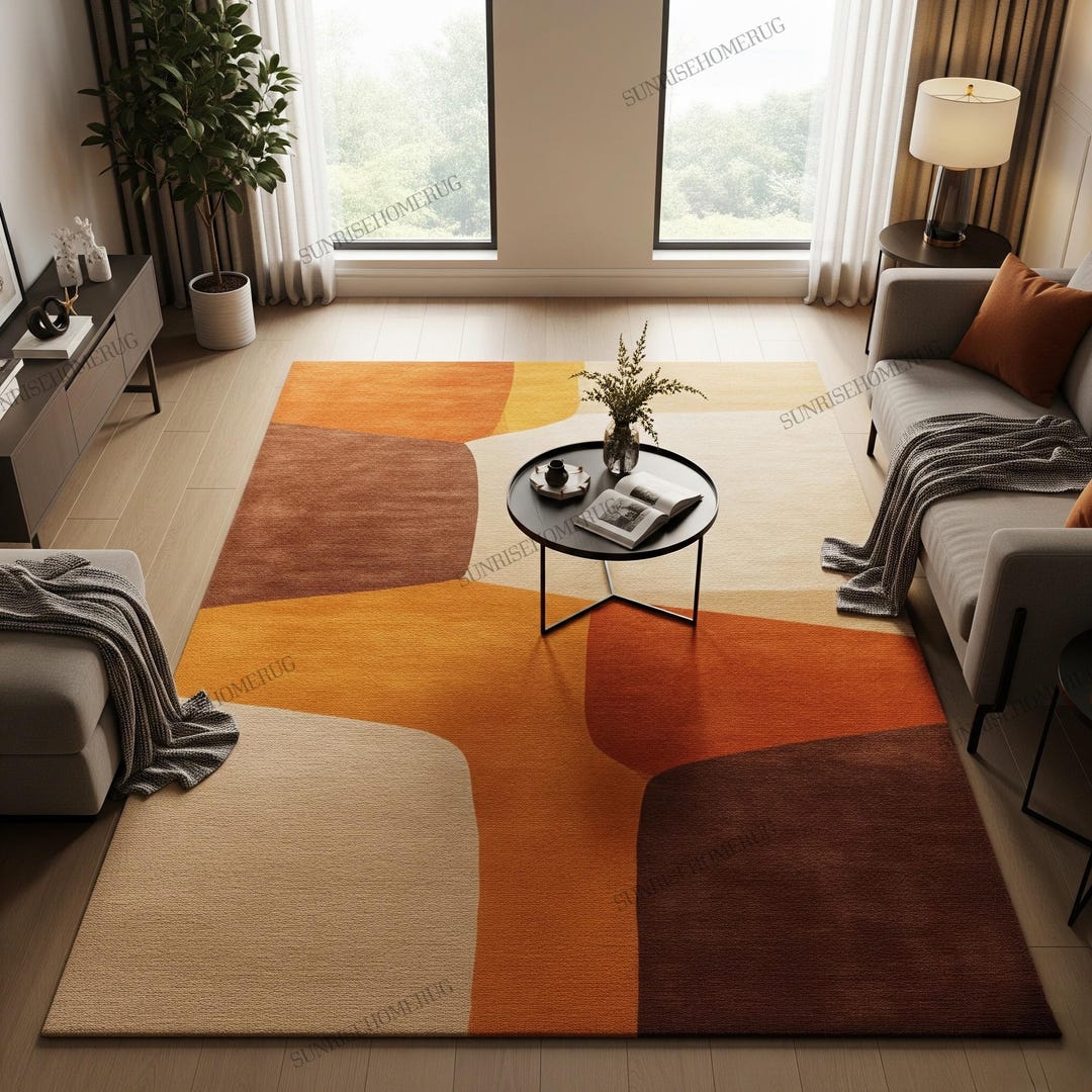 Burnt Orange Hand Tufted Wool Rug, Modern Abstract Indoor Area Carpet ...