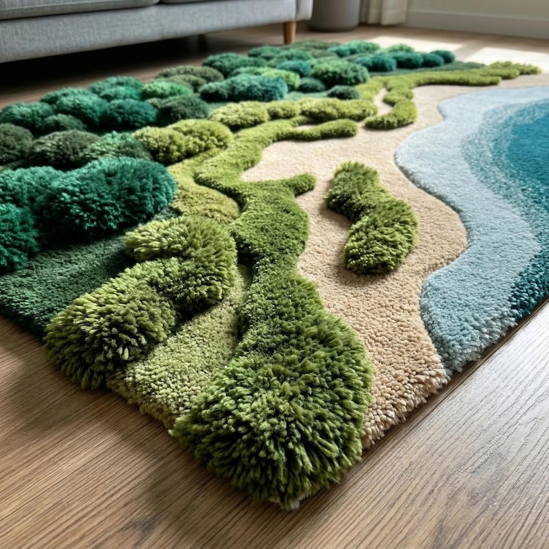 Forest Throw Rug Moss Forest Landscape Rug, 3D Hand Tufted Nature Inspired Wool Rug - Etsy