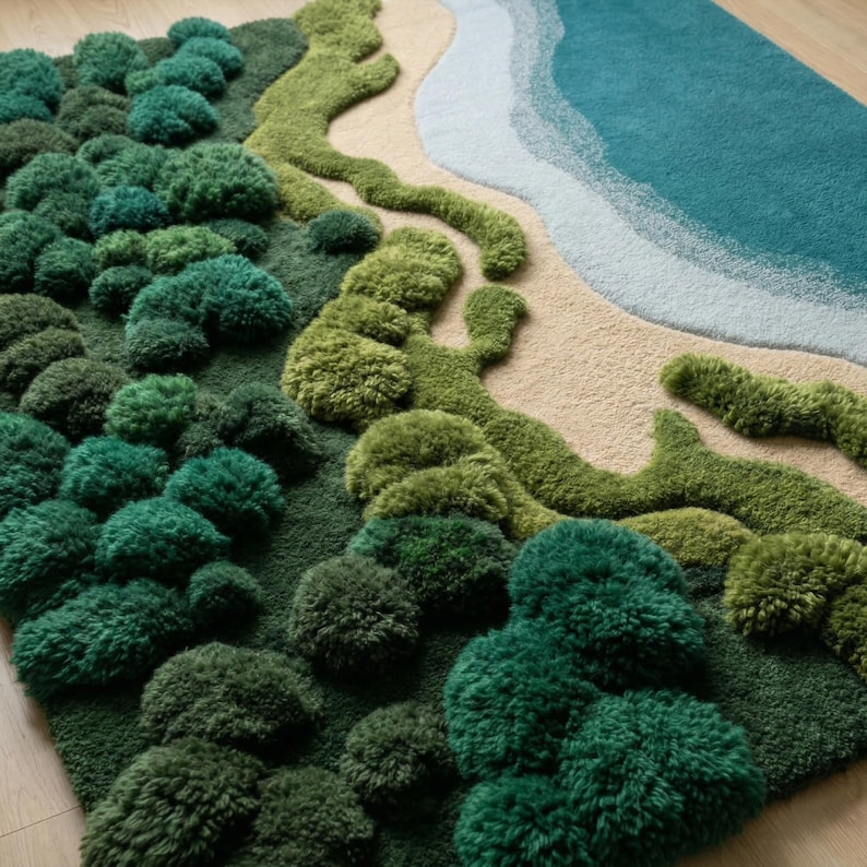 Forest Throw Rug Moss Forest Landscape Rug, 3D Hand Tufted Nature Inspired Wool Rug - Etsy