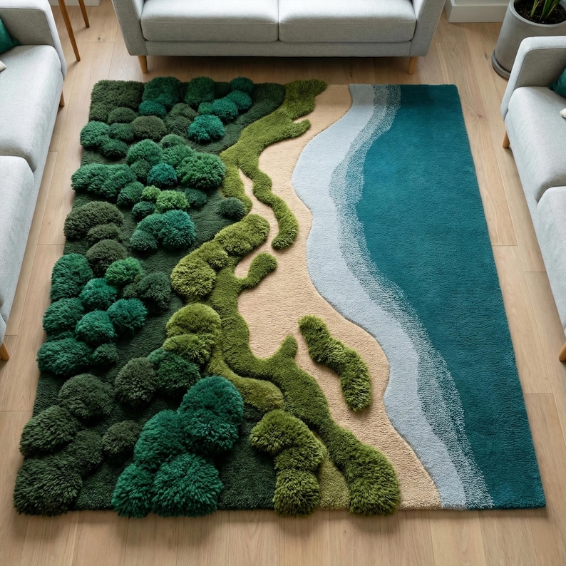 Moss Forest Landscape Rug, 3D Hand Tufted Nature Inspired Wool Rug - Etsy