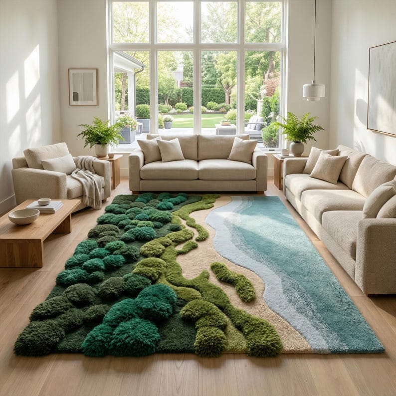 Forest Throw Rug Moss Forest Landscape Rug, 3D Hand Tufted Nature Inspired Wool Rug - Etsy