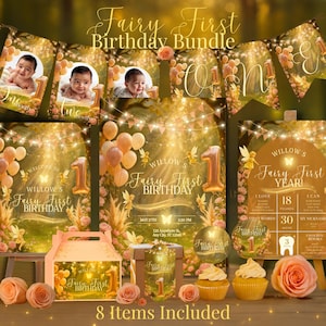 Fairy First Birthday Bundle | Fairy First Birthday Decor | Enchanted Forest Garden Fairy 1st Birthday Decorations Printable Set