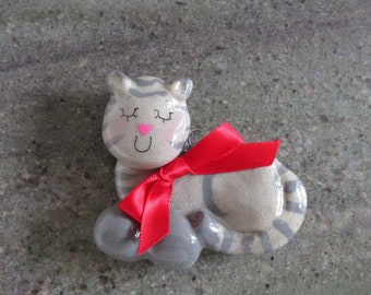 gray tiger cat ornament handmade bread dough