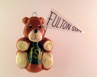 College teddy bear ornament handmade from bread dough