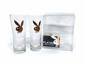 Set mit 2 Playboy Bunny Highball Gläsern in der Originalverpackung - 2008 Metallic Logo Design