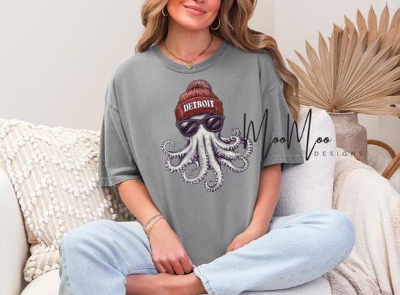 Detroit Hockey Mascot COMFORT COLOR tee, Detroit Mascot Fan Apparel, Detroit Spirit Wear, Detroit Hockey Tops, Octopus Mascot Tee, Youth Tee