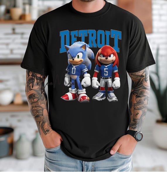 Detroit Football Sonic and Knuckles COMFORT COLOR Tee, Detroit Fan Gear, Lions Football Gift, Game Day Shirt, Youth Tee, Kids Tops, Tailgate