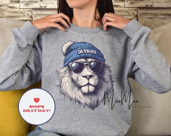 Detroit Football Mascot Sweatshirt, Football  Spirit Animal, Detroit Sweatshirt, Tailgate Sport Gear, Unisex Detroit Fan Apparel, Kids Crew