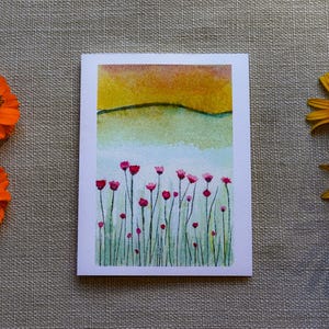 Aquarell Kunstdruck: Sunset & Blumen - Frühlings Blumen Motiv