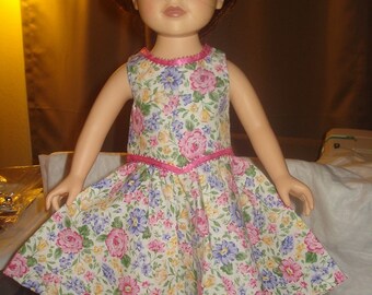 Handmade 18 inch Doll pink floral top and full skirt set - ag18