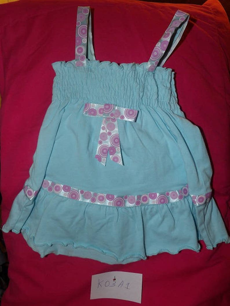 3 to 6 month size blue knit sun dress & matching panty set k03a1 image 1