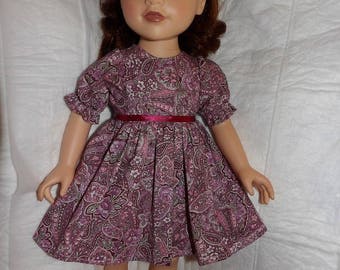 Pink paisley floral dress for 18 inch dolls - ag300