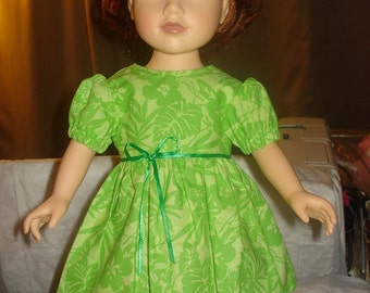 Handmade 18 inch Doll full skirt dress in lime green floral - ag06