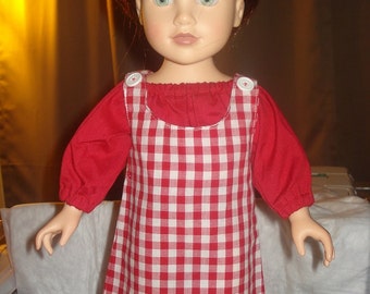 Handmade 18 inch Doll checked jumper and red top set - AG27