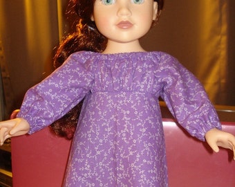 Peasant style dress in purple floral print for 18 inch Dolls - ag79