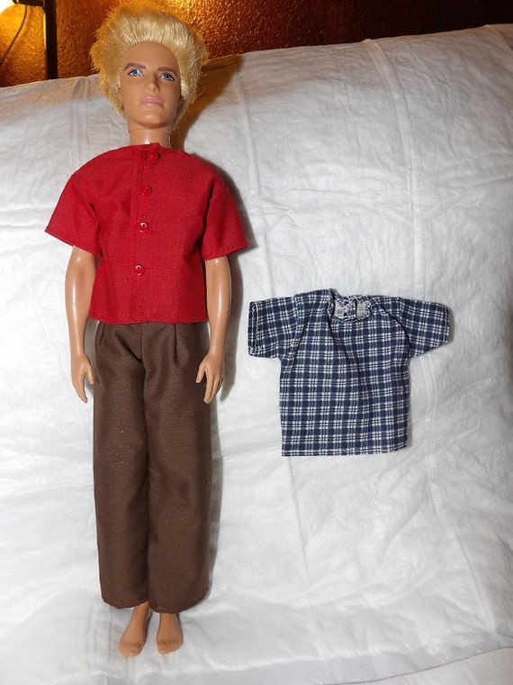 red shirt and brown pants