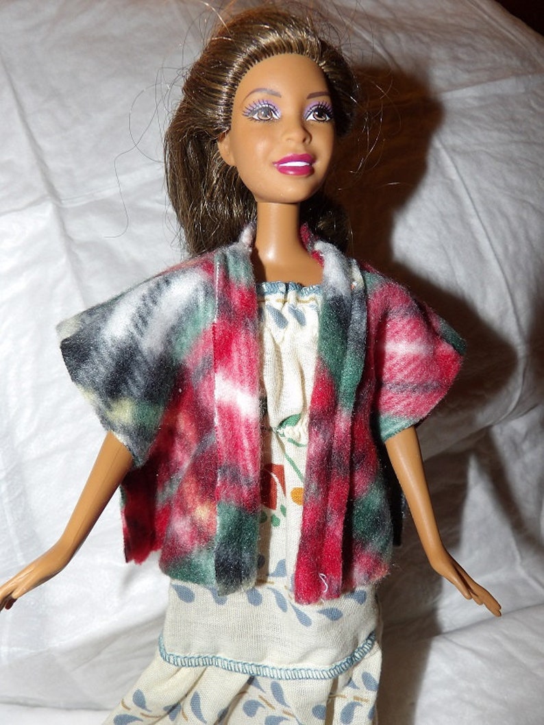 Red & black plaid Fleece cape / vest for Fashion Dolls ed856 image 1