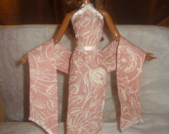 Soft pink and white floral 3-piece formal set for Fashion Dolls - ed481
