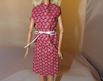 Modest top & skirt set in red with white circle print for Fashion Dolls - ed768