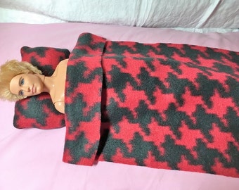 Red & black houndstooth print Fleece bedding set for male and female Fashion Dolls - bsb24