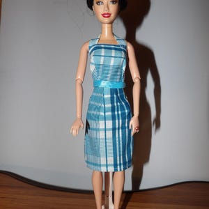 barbie blue plaid dress Turquoise Silk Plaid Day Dress