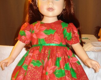 Christmas dress with red Poinsettias and gold sparkle for 18 inch Dolls - ag117