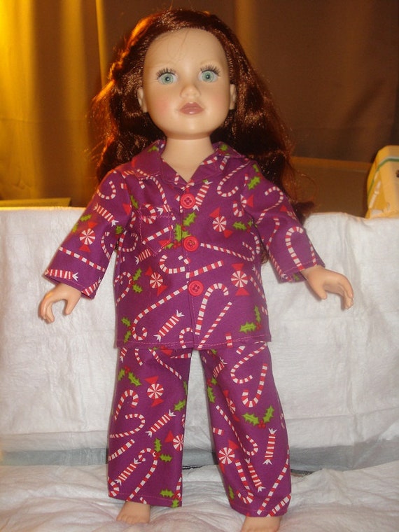 Pajamas in purple with candy canes and mint candy design for