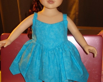 SALE - Turquoise blue Tinkerbelle style hankerchief dress for 18 inch Dolls - ag91