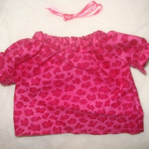 Fashion Doll Coordinates Peasant top in bright pink Leopard print es164 image 3
