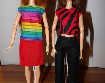 4 piece mix & match clothing set with 2 tops, pants and skirt for Fashion Dolls - ed1558